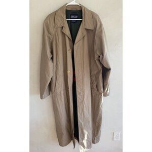 LANDS’ END Trench Coat Mens XL Tan Khaki Beige Fully Lined Preppy Vintage Button